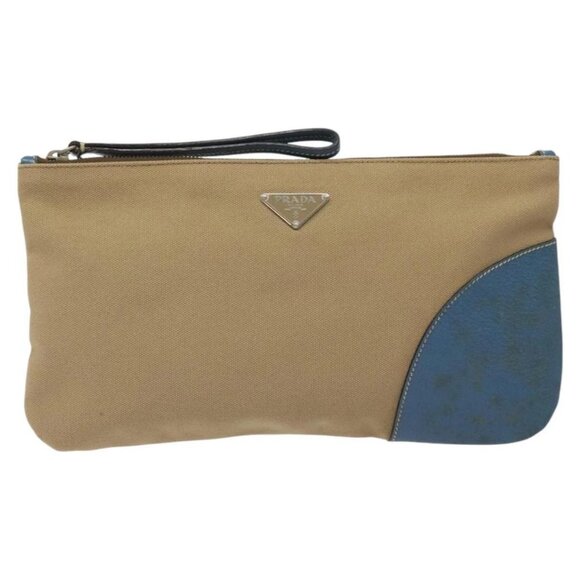 PRADA Clutch Bag Canvas Beige Silver Auth BD1747 - Picture 2 of 16